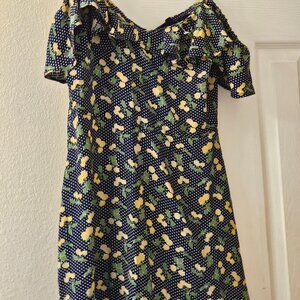 Adorable black white polka dot off  shoulder Yellow Novelty fun Easter dress L